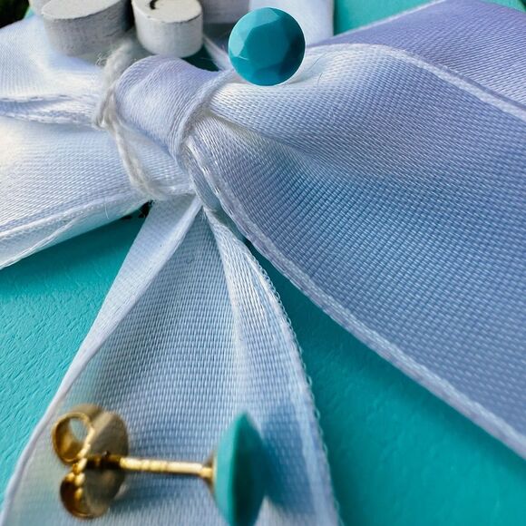 NEW Tiffany & Co. Turquoise Faceted Earrings in 18k Yellow Gold - Picture 7 of 7